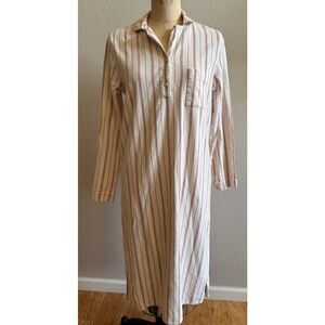 Garnet Hill Sz Small Red Ivory Striped Sleep Shirt PJ top Organic Cotton GUC